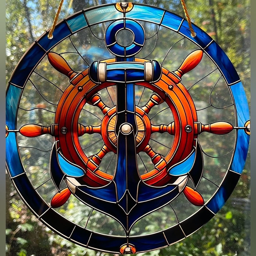 Suncatcher Acrylic Decorative Nautical Ship Wheel Anchor Cottage Beach House